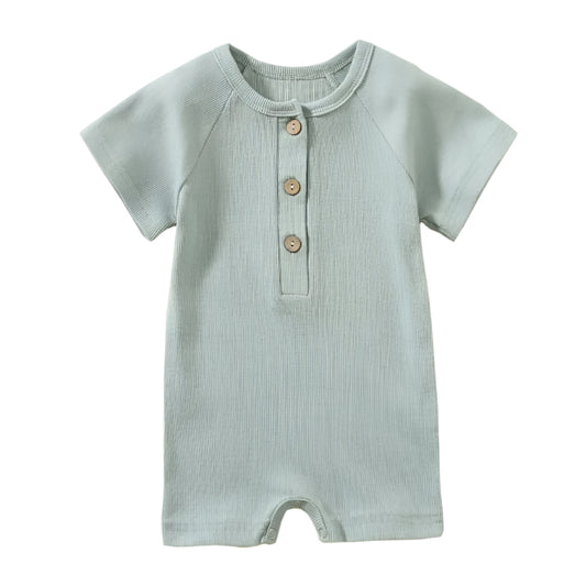 Somrig Baby Romper i Ribbstickad Bomull – Kortärmad Pyjamasdräkt för Spädbarn