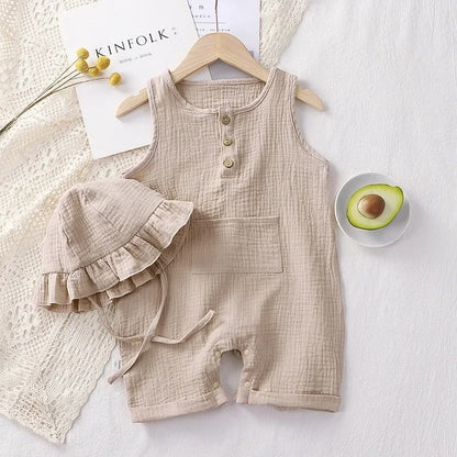 2-delars Sommarset för Baby – Romper & Hatt i Musselin