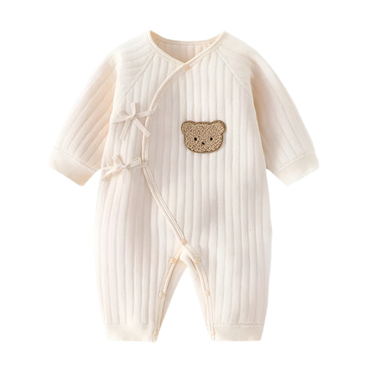 Ny Höst/Vinter Babyoverall med Lång Ärmar – Tjock Bodysuit & Söt Björn-Romper i Bomull