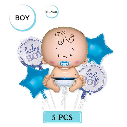 5 st Gender Reveal Folieballonger – Blå/Rosa Motiv