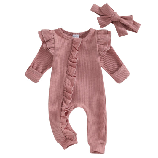Baby Jumpsuit – Höstdräkt med Volanger & Hårband (0–12)