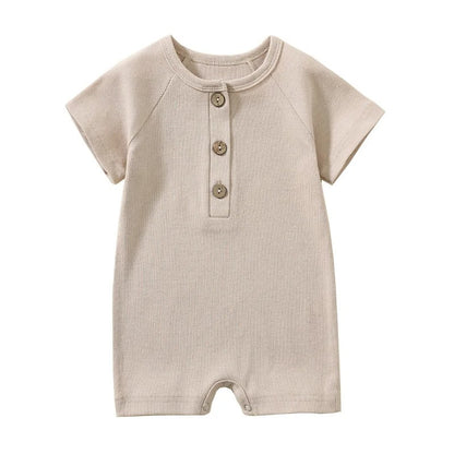 Somrig Baby Romper i Ribbstickad Bomull – Kortärmad Pyjamasdräkt för Spädbarn