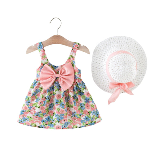2-delat Sommarset för Babyflicka – Blommig Klänning & Hatt