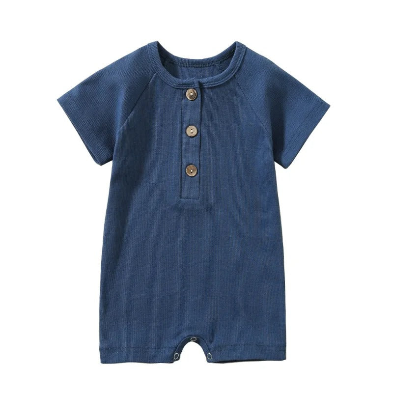 Somrig Baby Romper i Ribbstickad Bomull – Kortärmad Pyjamasdräkt för Spädbarn