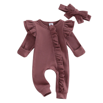 Baby Jumpsuit – Höstdräkt med Volanger & Hårband (0–12)