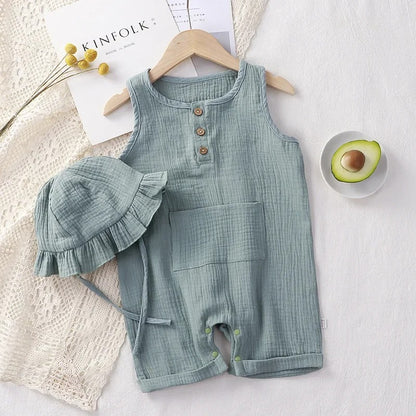 2-delars Sommarset för Baby – Romper & Hatt i Musselin
