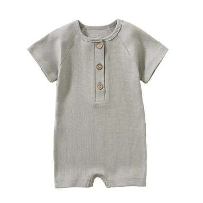 Somrig Baby Romper i Ribbstickad Bomull – Kortärmad Pyjamasdräkt för Spädbarn